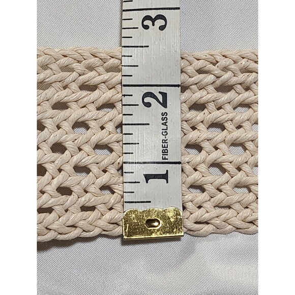 Etienne Aigner Womens 2.5" Wide Belt Crochet Leather Brass Buckle Adjustable Med - Picture 6 of 7